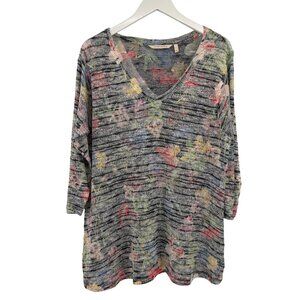 Soft Surroundings floral knit tunic size large v neck light weight semi sheer sp
